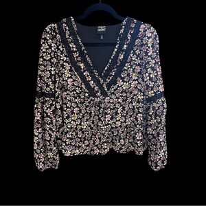 Planet Heart Black Floral Blouse, sz Small